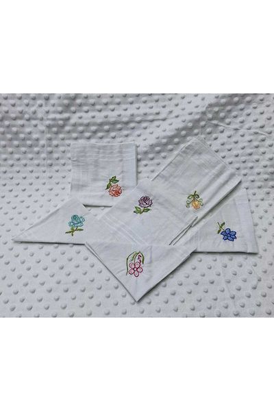 BERKAY Berkaysun 6 Pieces Cotton Embroidered Handkerchiefs 27 X 27 cm