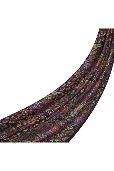ipekevi Mezopotamya Desenli Tensel Şal 02889-Lacivert Bordo