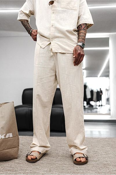 ablukaonline Ανδρικό παντελόνι Baggy Fit Washed Elastic Waist Beige