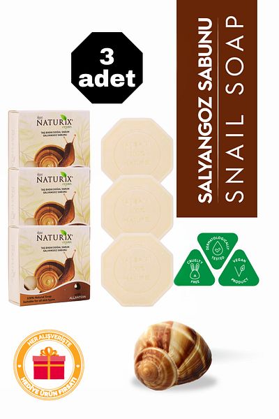 Naturix Snail Essence Stone Soap 3-Piece Eco Package Renewing and Sebum Balancing Skin Care - 3X125 Gr
