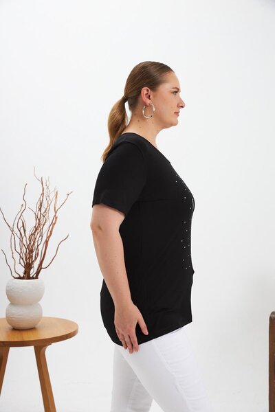 RMG Large Size Stone Detail Printed T-Shirt Black