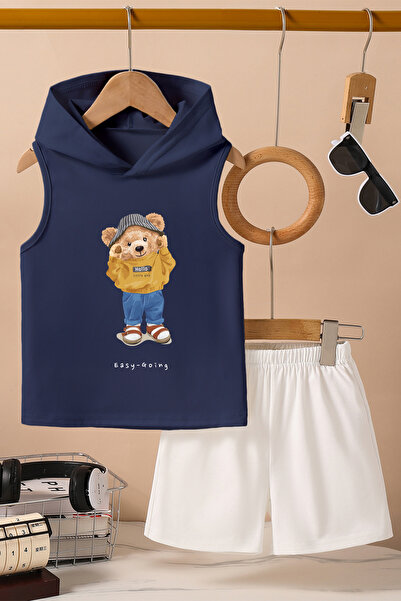 TARZ STİL Tricou cu glugă cu design special Player Bear cu imprimeu Pantaloni scurți 14599