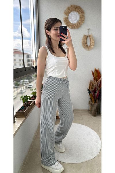 TUNAM BUTİK Line Patterned Cotton Trousers