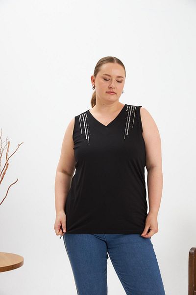RMG Stone Detailed Plus Size Tank Top Black