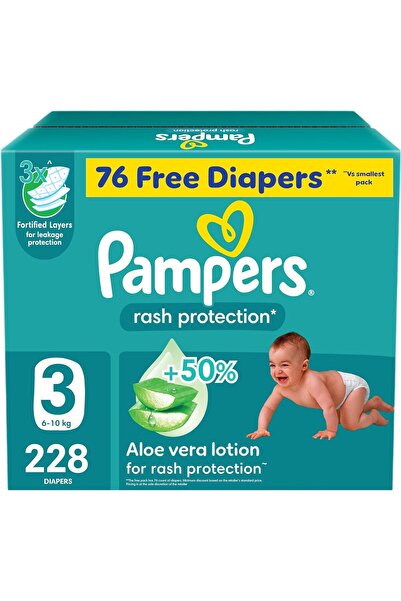 Pampers حفاضات مبطنة بـ 50% لوشن الصبار، مقاس 3 (6-10 كجم)، 228 قطعة