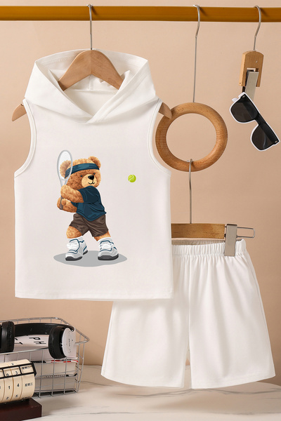 TARZ STİL Tricou cu glugă Tenis Player Bear cu imprimeu cu bretele groase Pantaloni scurți 11008