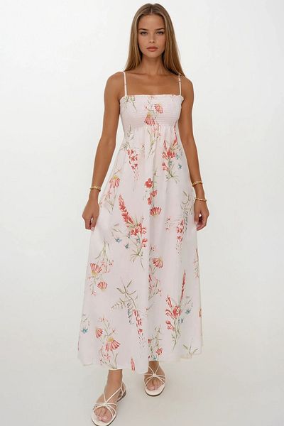 VAGGON Floral Patterned Midi Dress with Rope Strap