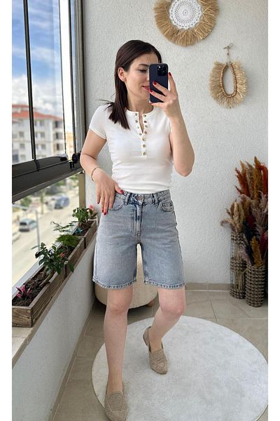 TUNAM BUTİK Jeans Shorts Snow Wash Blue