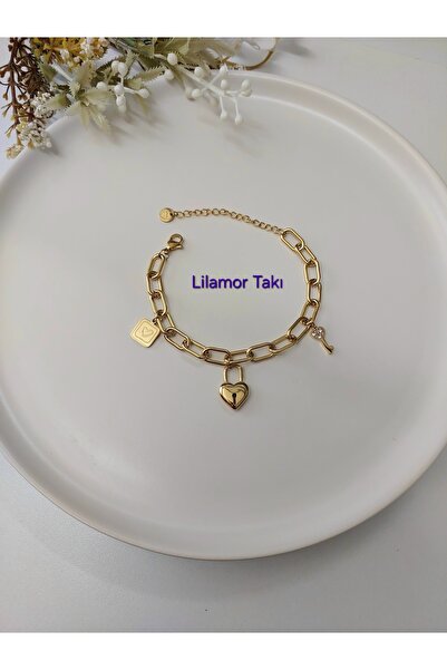 Lilamor Steel Chain Heart Lock Key Detailed Bracelet