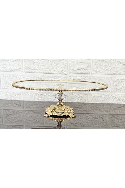 atabey home Glass Oval Large Boat Presentation with Cast Gold Frame and Square Feet