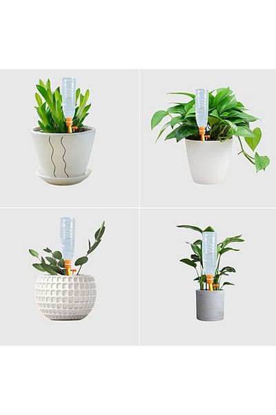 QILUCKY Set of 16 Qilucky automatic plant drippers, plastic, green/orange, 16.5 x 3.6 x 2 cm