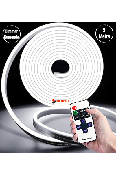 burul 5 Metre Beyaz Işık Esnek Neon Led Şerit Dimmer Kumandalı Dekoratif Aydı...