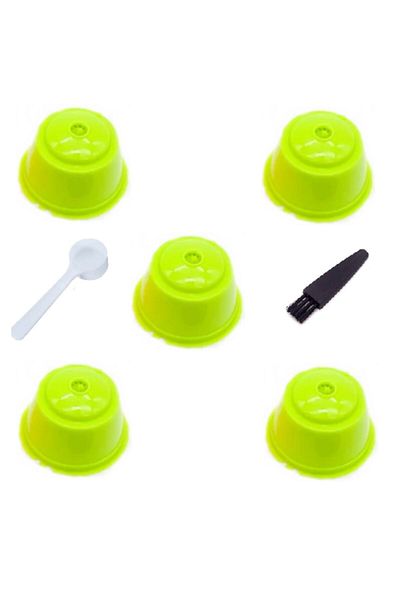 motor starter Set of 5 coffee capsules, reusable, refillable, Dolce Gusto compatible, light green, with brush