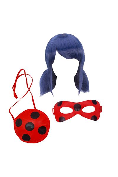 Depox Costum pentru copii, Miraculos Ladybug, salopetă, perucă, mască și geantă, 3-5 ani, 100-110 cm