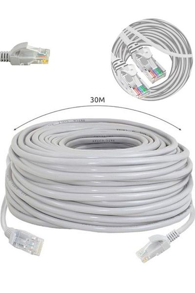 OEM LAN Network Cable, RJ45, 30 m, Flexible PVC, Grey
