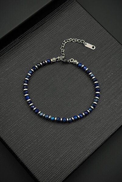 FRNCH 316L Çelik Kilitli Lapis Lazuli Doğal Taşlı Lacivert Renk Erkek Bilekli...