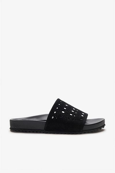 Louis Cardy Benna Black Genuine Leather Women's Slippers