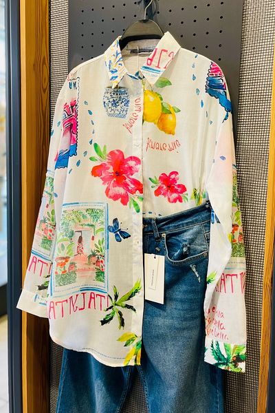 FEMELLE Women's White Floral Printed Oversize Shirt (Buy 1 Size Small)