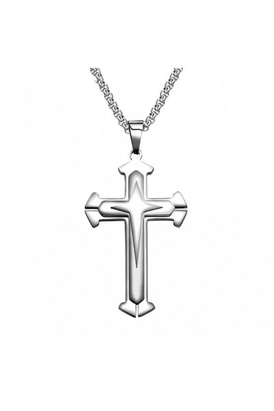 Tessero Lantisor cu pandantiv in forma de cruce cu efect dublu, placat cu argint, unisex, Tessero, argintiu