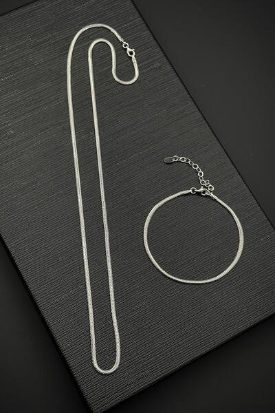 FRNCH 925 Ayar Gümüş İtalyan Model Gümüş Renk Erkek Bileklik/Kolye Set FRJ124...