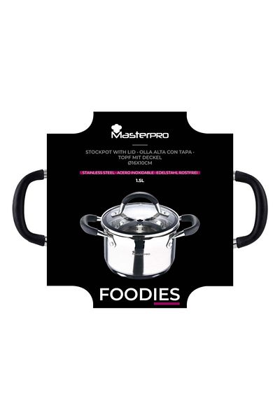 MasterPro Pot with lid, stainless steel FOODIES 16 cm 1.8 liters