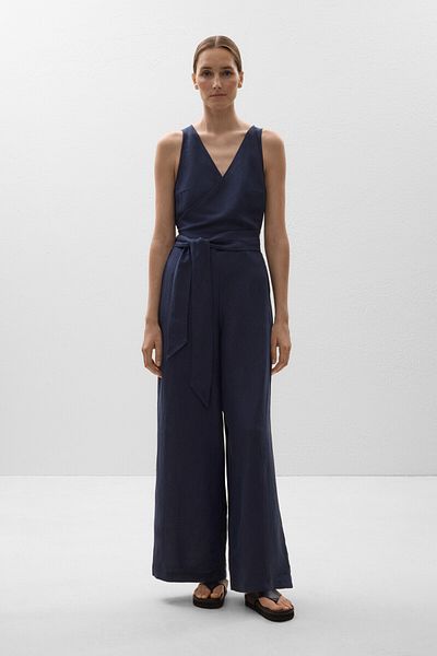 Oysho Long wrap tie jumpsuit with linen