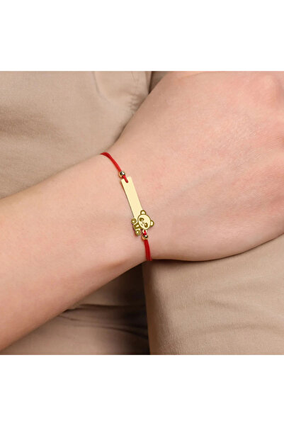 MOHI Fine Jewellery Bratara snur reglabil cu pandant in forma de ursulet, aur 14k