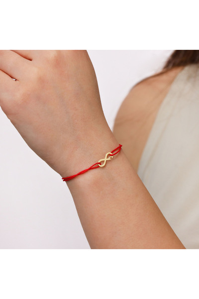 MOHI Fine Jewellery Bratara snur reglabil cu pandant in forma de infinit si inima laterala , aur 14k