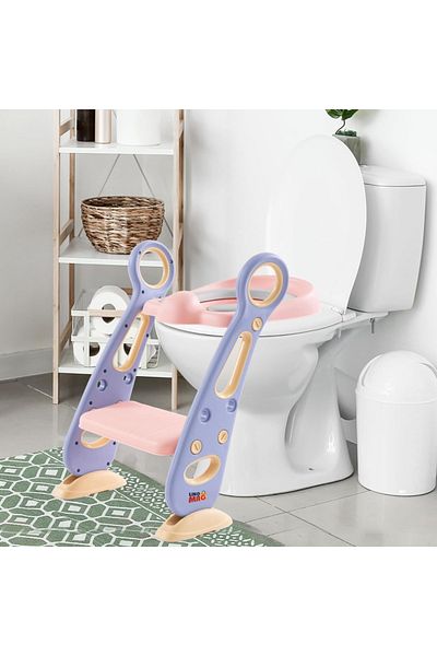 Linomag Kids Toilet Seat with Ladder, Linomag®, Foldable, Height Adjustable, Soft Seat, Purple/Rose