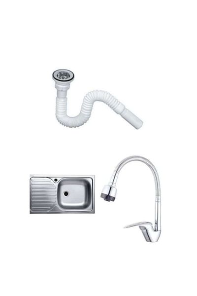 TEMPOLINE Set chiuveta masca, inox, cuva stanga, Raulconstruct, 80x50 cm, baterie lebada flexibila cu sifon