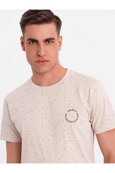 OMBRE Herren T-Shirt aus Baumwolle mit Rundhalsausschnitt und Aufdruck - beige V2 OM-TSFP-0186 XL