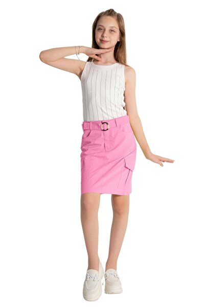 ww waka waka kids store Pink Cargo Pocket Belted Girl's Skirt