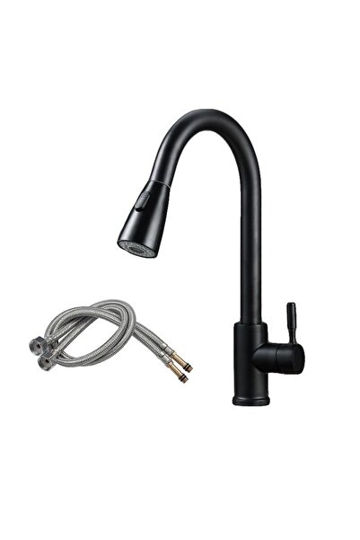 Rovitech Baterie de bucatarie, WALALLA, Inox, Dus extensibil, Rotire 360, Negru