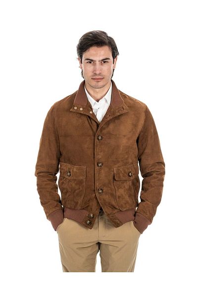 By Marki Marki Men's Whiskey Color Genuine Suede Leather Jacket – Button Closure, Vintage Style, 4 Pockets - 505222