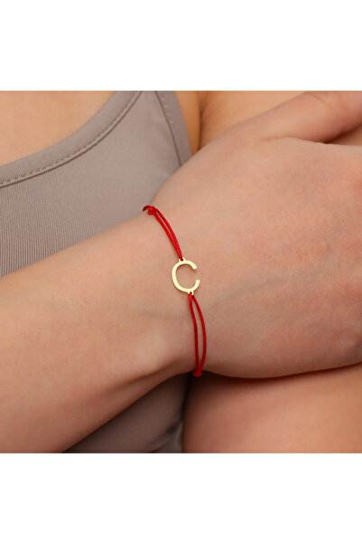 MOHI Fine Jewellery Bratara snur cu initiala C din aur galben de 14k