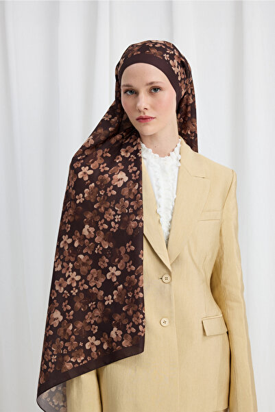 cs camellia scarf Μαλακό σάλι με σχέδιο Blom - Καφέ