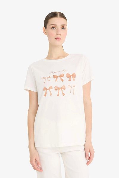 DeFacto Tricou cu mânecă scurtă din bumbac pieptănat imprimat cu decolteu rotund F5689ax25sm