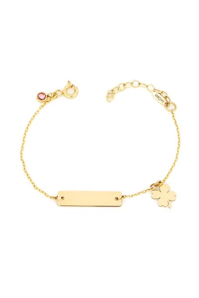 MOHI Fine Jewellery Bratara cu placuta si trifoi din aur galben de 14k