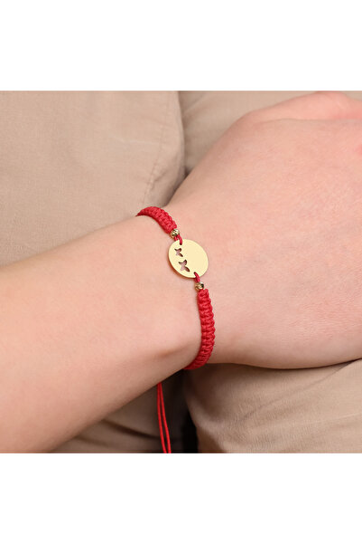 MOHI Fine Jewellery Bratara snur reglabil cu pandant banut cu fluture decupat, aur 14k