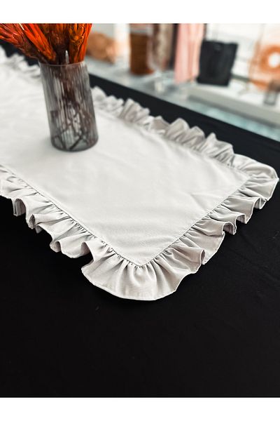 KaiHome Moonlit Linen All over Ruffled Rectangle Runner