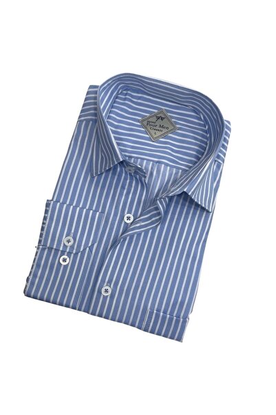 GÖMLEK GALERİSİ Erkek Klasik Rahat Kesim Çizgili Pamuk Uzun Kollu Gömlek