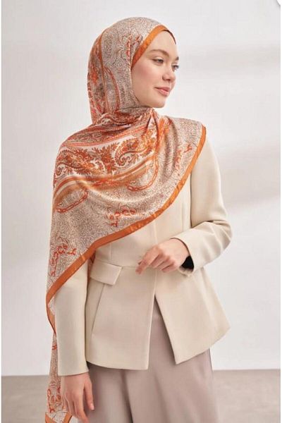 ARMANDA Imported Voile Nuit Pattern Shawl 04463-Orange