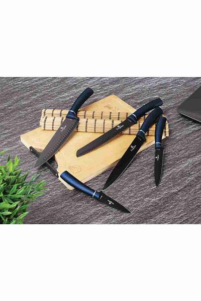 Berlinger Haus Set of knives with non-stick surface + cutting board 6 pcs Aquamarine Metallic Line