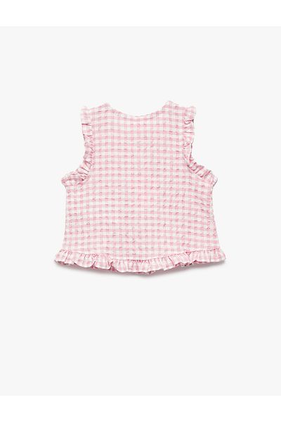 Koton Crew Neck Sleeveless Bowknot Gingham Blouse