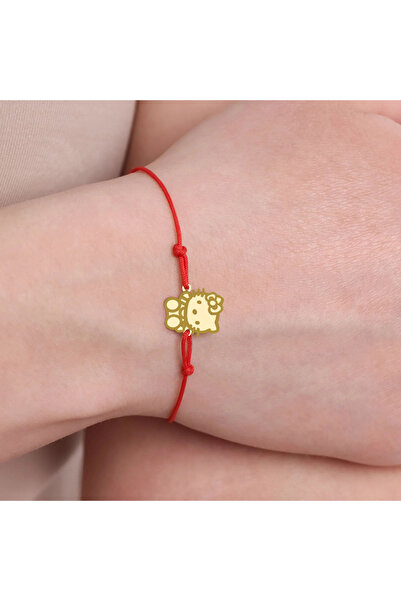 MOHI Fine Jewellery Bratara snur reglabil cu pandant in forma de Hello Kitty, aur 14k