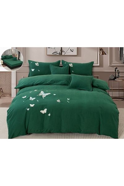 CHIRASO Set Lenjerie Elegantă CHIRASO, Bumbac Fin, cu fluturași brodați, pentru 2 persoane, 6 piese