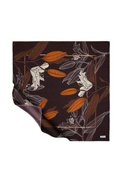 ipekevi Koyu Acı Kahve Lilyum Tivil İpek Eşarp