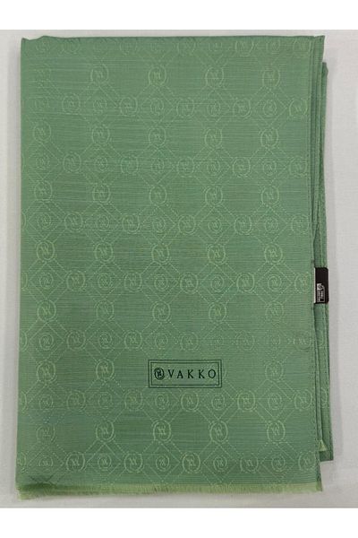 Vakko Şal din bumbac cu monogramă din mătase 40752-verde deschis