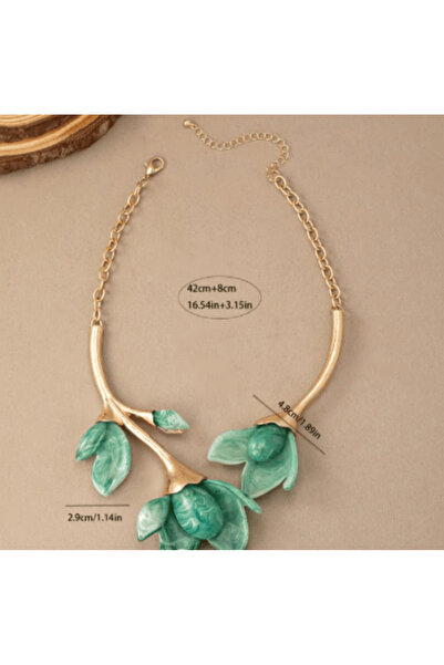 SE Jewellery Collection Selin Ersoy Doğal Formlu Yaprak Detaylı Yeşil Kolye –...