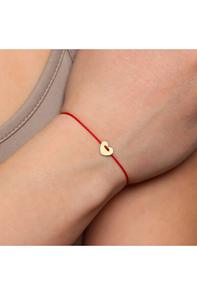 MOHI Fine Jewellery Bratara snur reglabil cu pandant in forma de inima, aur 14k